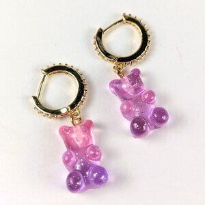 Sparkly Purple/Pink Gummy Bear Earrings